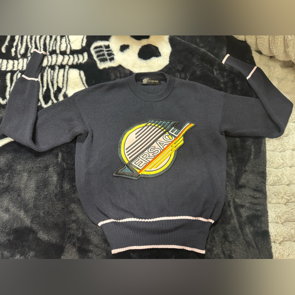 Versace Navy Sweater with Graphic Logo